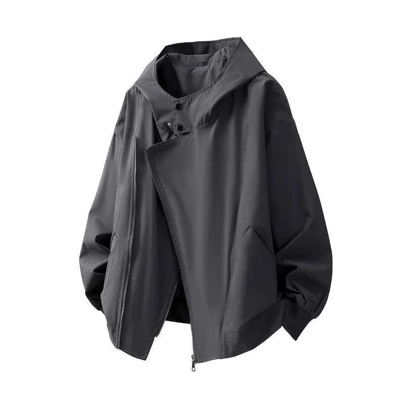 2025 Spring Mens Jackets Double Zippers Design Windbreaker Solid Color Casual Outdoor Hooded Jacket Sport OuterwearT250311