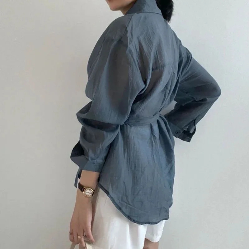 Sunscreen womens shirt chic loose long sleeved fashionable casual button up top office elegant clothing 15674 250310