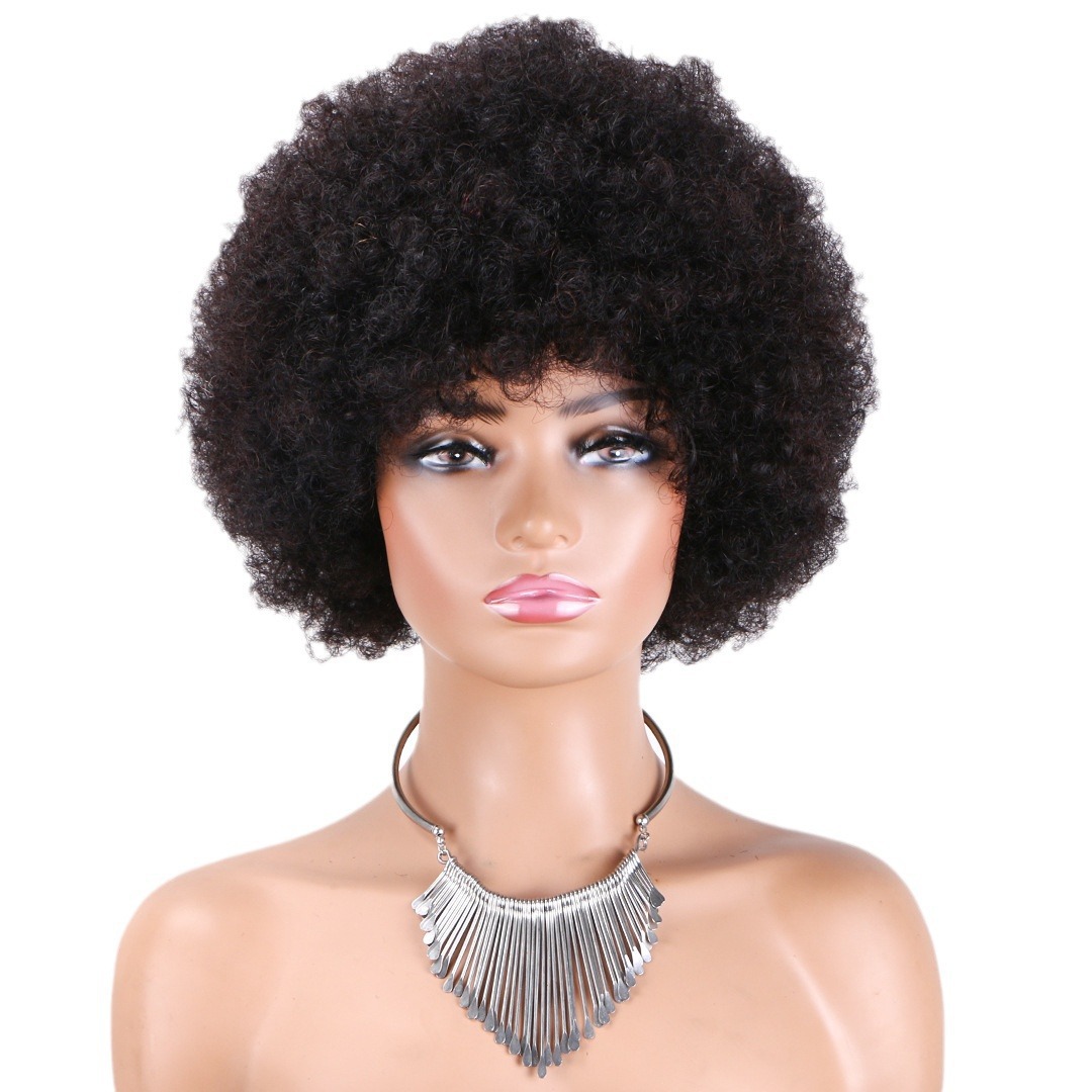 10 Inch Afro Curly Pixie Cut Wig Real Human Hair Machine Made Natural Black Explosive Curly Style Perfect for a Bold and Stylish Look