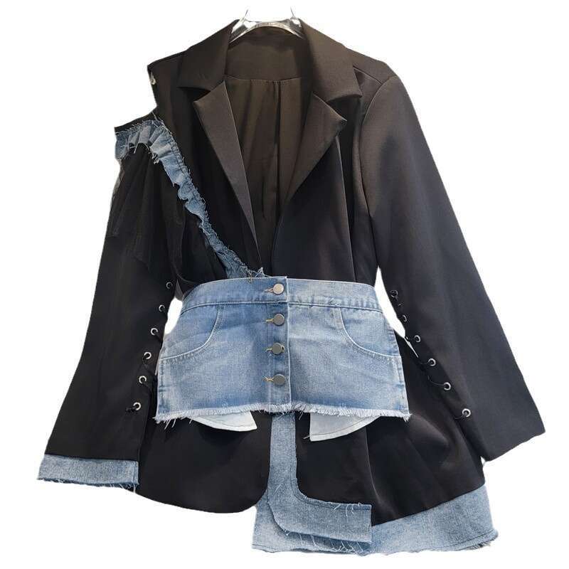 This Year's Popular Trend Is Beautiful And High-End Splicing, Contrasting Color Hollow Out Temperament Suit Jacket For Women, 2024 Autumn New Sty