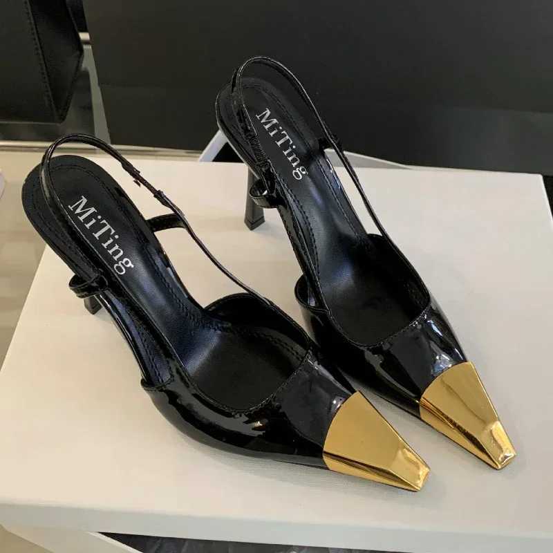 Sexy Metal Square Toe Patent Leather Thin High H Fashion hot Brand Sandals Fem Designer Party Banquet Shoes Wen Pumps Z250311