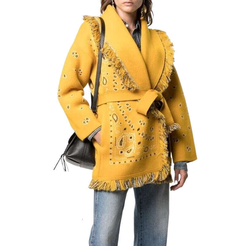 Autumn And Winter New Bohemian Sweater Jacket, Niche Dopamine Yellow Jacquard Wool Tassel Cardigan For Women