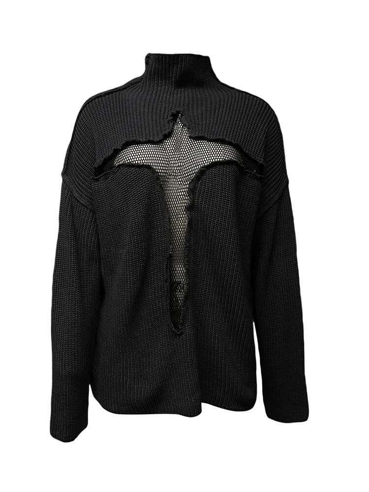 Eshin Solid Color Stand Collar Long Sleeve Hollow Out Loose Waist Knitting Sweater For Women 2024 Spring Fashion New Wear Th6354