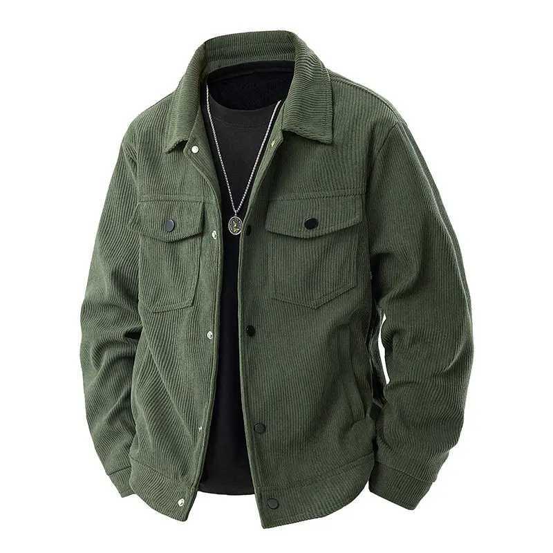 Spring and Autumn mens corduroy lapel jacket 2025 mens new American retro brand loose and handsome multi-pocket cargo jacketT250311