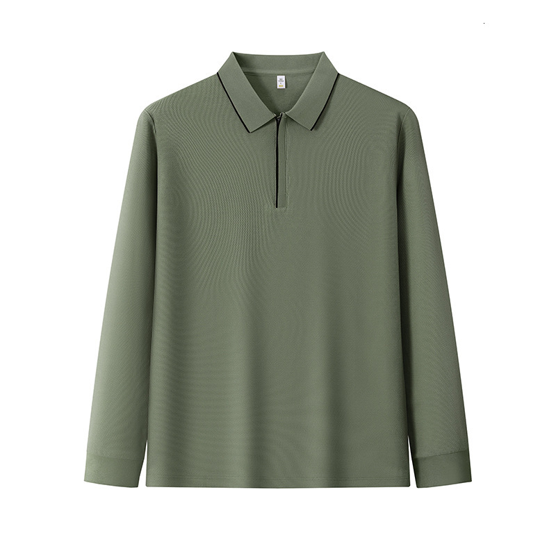 Washed pure cotton long sleeved polo shirt for men, business casual zipper, solid color T-shirt, trendy and fashionable lapel T-shirt tracksuit