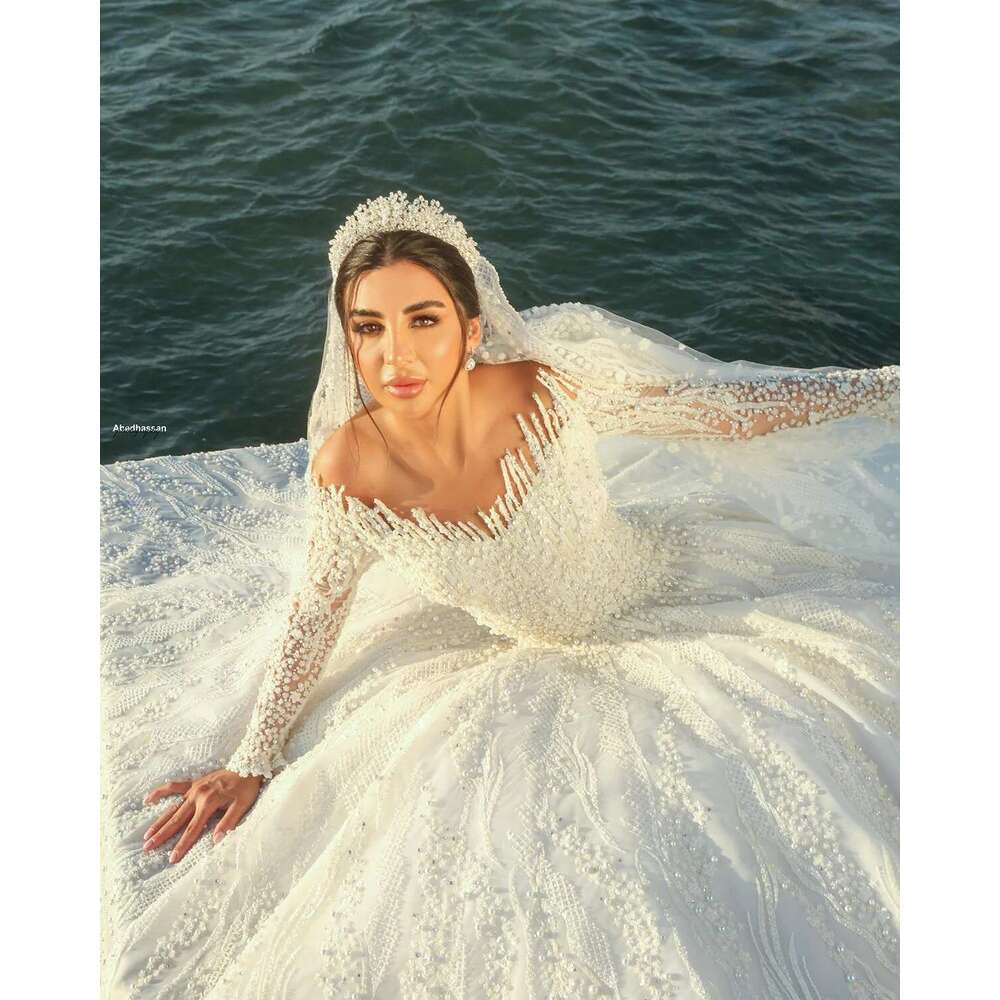 Long Sleeve Laces Beading Bridal Dresses, Royal Sexy Ball Gown, Glitter V Neck, Custom Made Dress