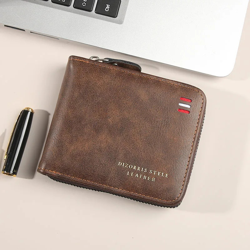Mens wallet short version solid color youth simple three fold multifunctional student zipper coin purse 250311