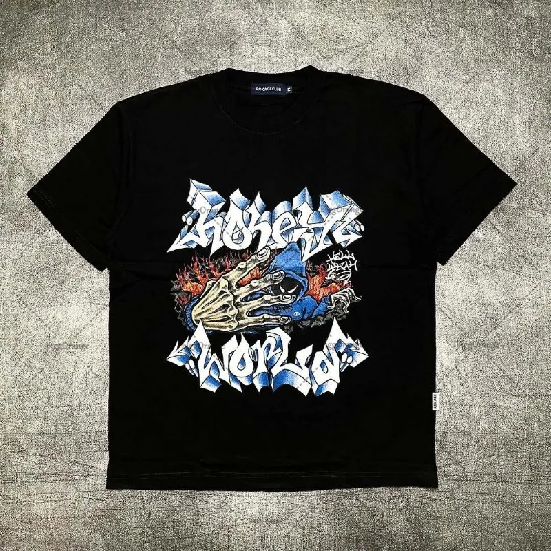 Street Gothic Punk Harajuku Clothing Personalized Palm Print Extra Large Loose T-shirt Casual Versatile Pure Cotton Short Sleeve 250310