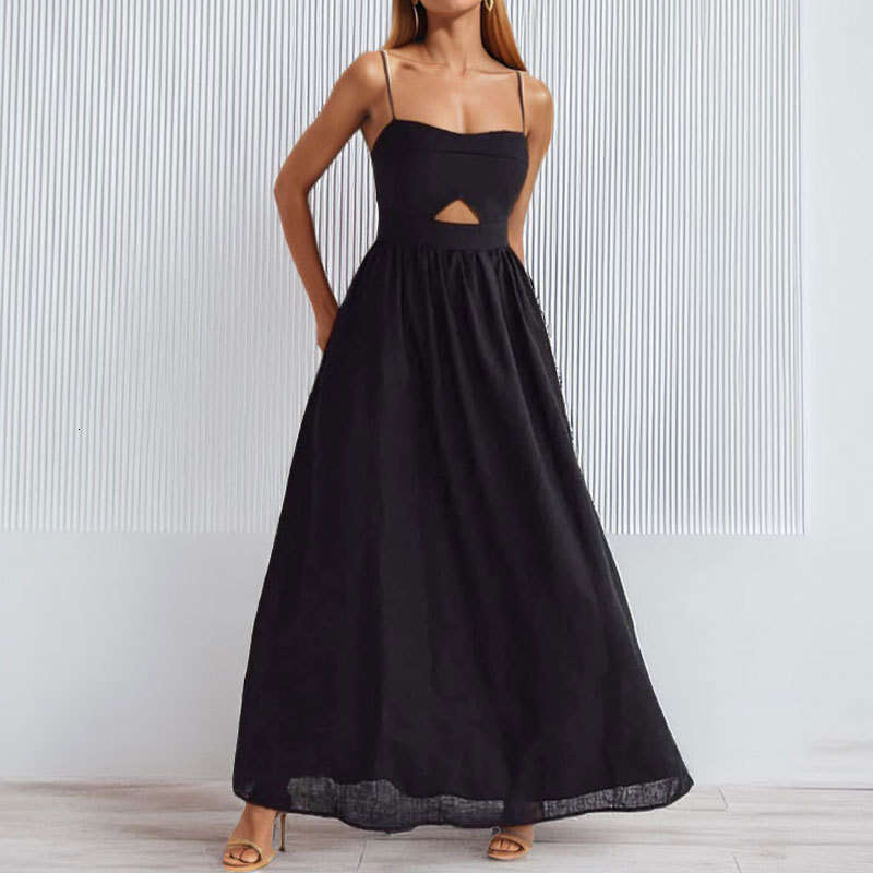Women's 5 New Temperament Sexy French Style Dress With Hollowed Out Slit And Long Suspender Straps KLMY