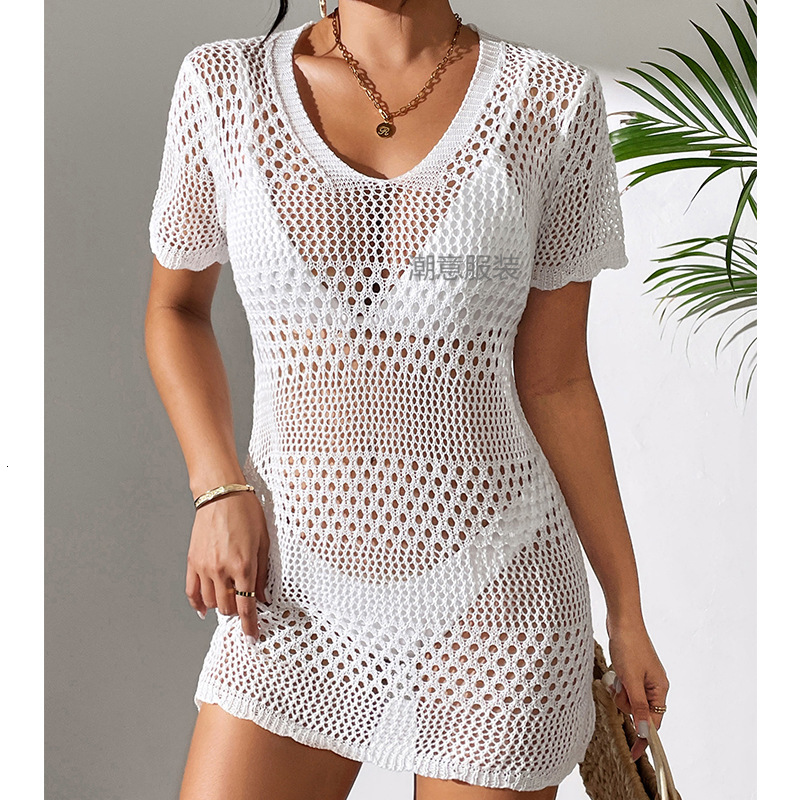 New Women's Sexy Hollow Short Sleeved Casual Bikini With Swimsuit Cover, Beach Sun Protection Shirt