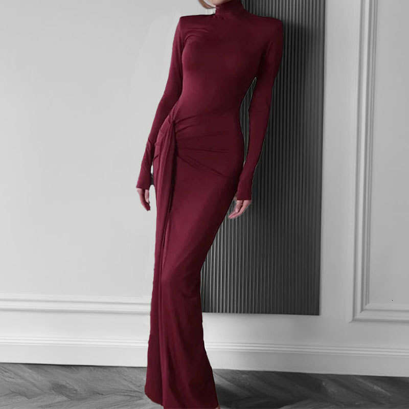 2025 Spring Fashionable And Sexy Slit Hip Hugging Long New Spicy Girl High Collar Slimming Dress KLMY