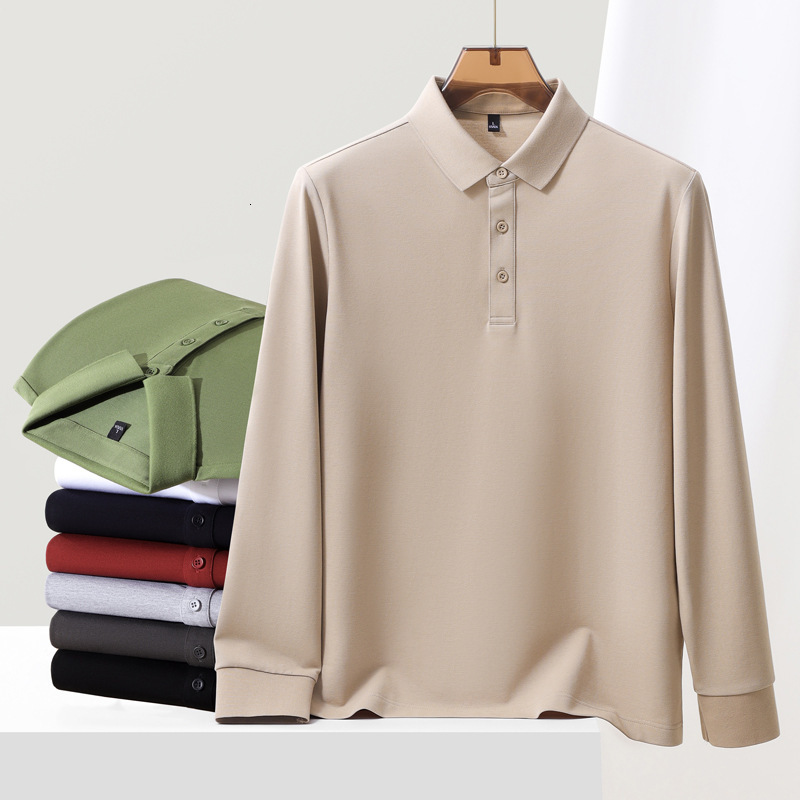 Long sleeved polo shirt for men, business and casual, solid color autumn base shirt, T-shirt, high-end feeling, lapel T-shirt tracksuit