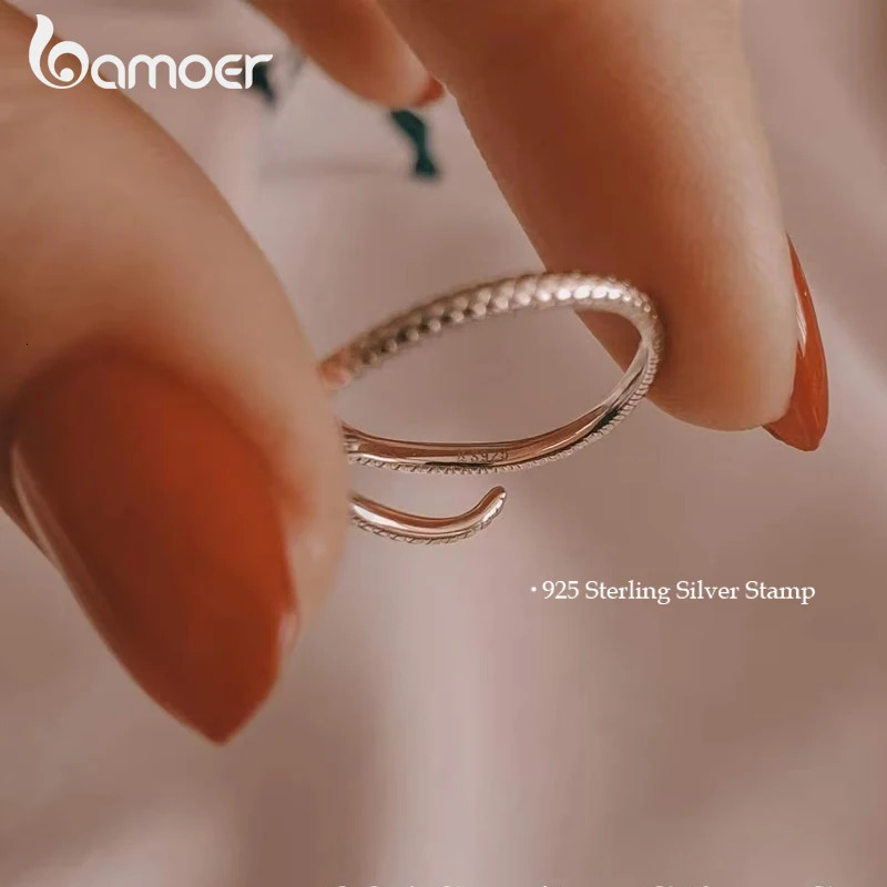 925 Sterling Silver Platinum Plated Adjustable Ring Green Zircon Retro Textures Snake Fashion Jewelry 4 Colors 250213
