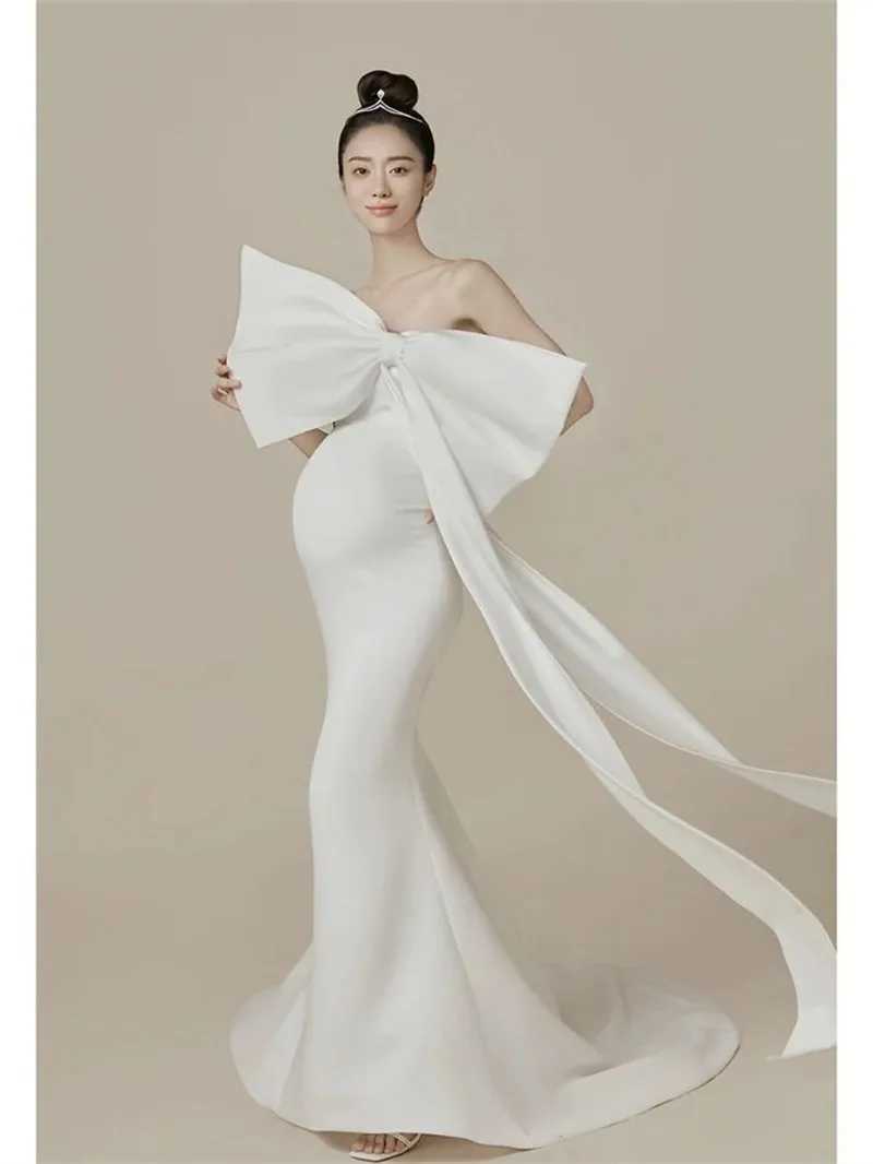 Big Bow Style Maternity Evening Dress For Baby Shower Party Pregnancy Maxi Gown Photography Pregnant Women Photo Shoot Prop X250224
