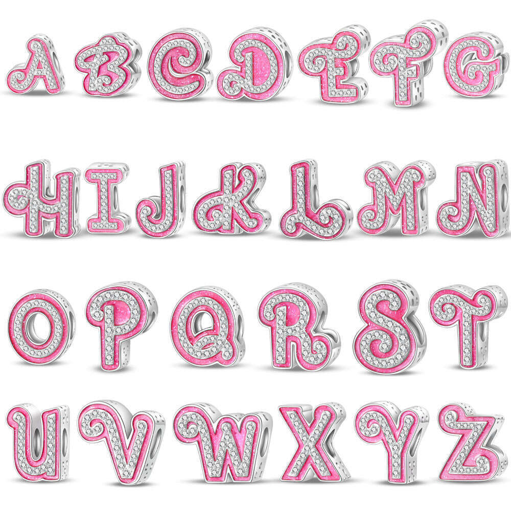 Pink English Letter Pendant Beads Charms DIY Jewelry Accessories Bracelet 925 Sterling Silver New Style For women gift