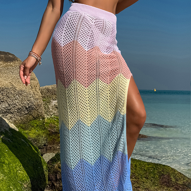Dopamine Color Casual Sunscreen Sexy Beach Vacation Side Split Skirt