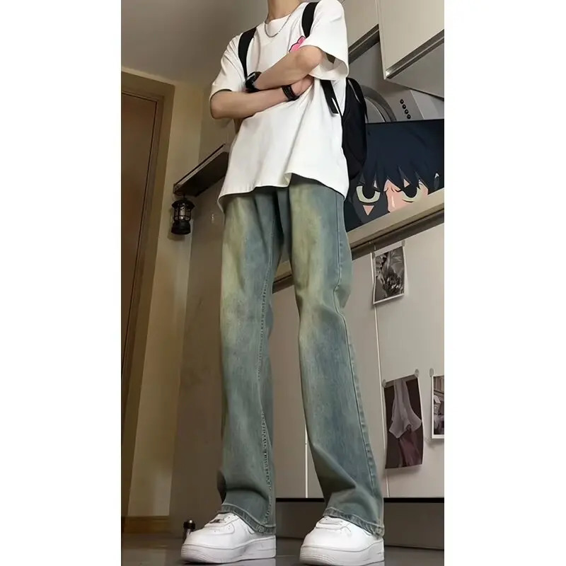 Mens jeans mens bag Y2k denim shorts street clothing Trouser Flared goods wide pants 250311