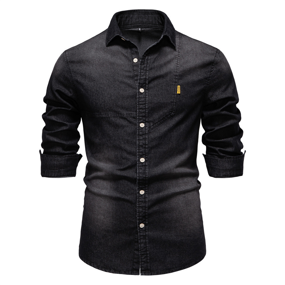 2025 Spring New Product European Casual Solid Color Men's Long Sleeve Denim Shirt Men