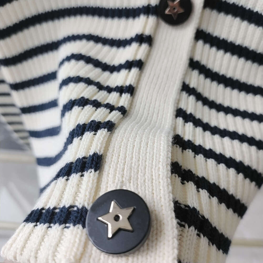 CD Home Summer New High End Wear Pure Cotton Knitted Shirt Women's Letter Button Temperament Slimming Striped Cardigan Coat