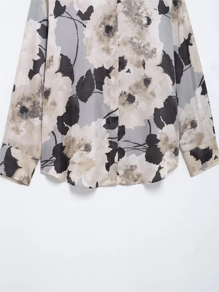 HipSeam Women Print Shirt Spring Clothing Streetwear Long Sleeve Casual Woman Female Shirts Silk Textured Lapel Blouse 250311