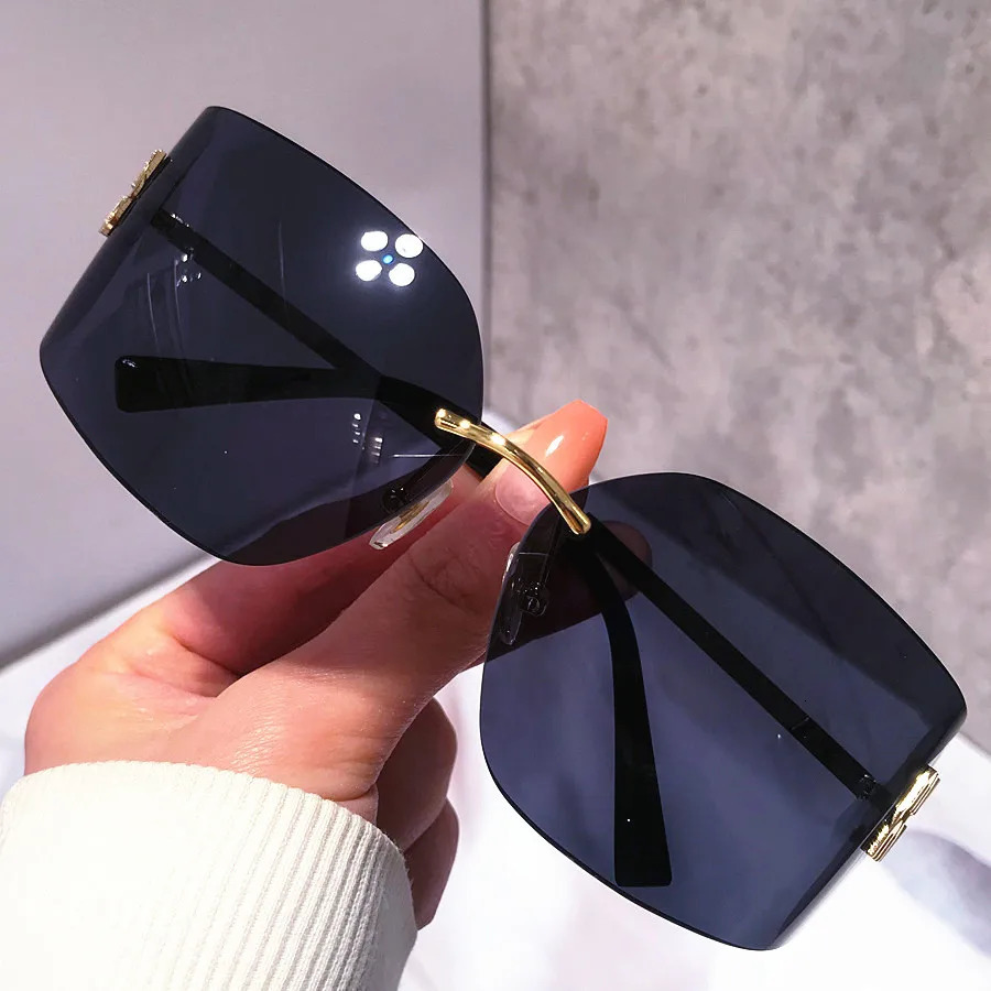 Cutting frameless square sunglasses for womens fashion Alloy Y2K sunglasses for womens gradient elegant shadows UV400 250311
