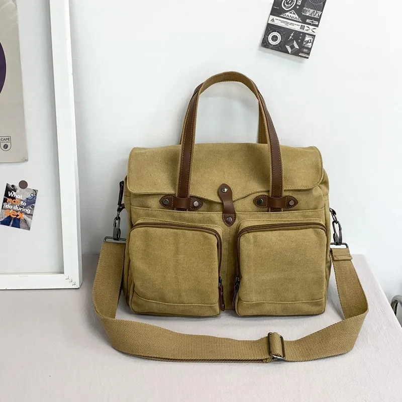 American messenger bag mens short business trip canvas handbag casual single shoulder crossbody Fashion retro trend large c 250311