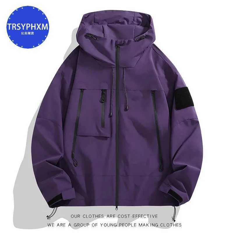 TRSYPHXM 2024 new Mens jacket outer jacket spring and autumn new simple hooded outdoor workers big pocket jacketT250311