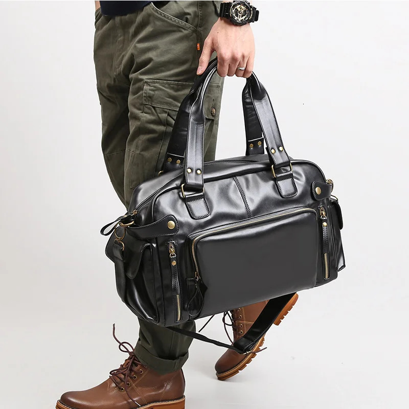Men Travel Bags High Quality PU Leather Handbags Casual Vintage Shoulder Bag Laptop Black Brown Luggage Hand 250311