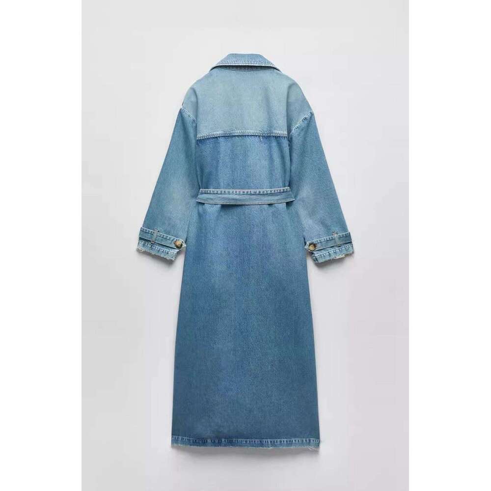 Decorative New Denim Jacket, Belt, Women's Versatile Autumn Double Breasted Trench Coat, Fashionable Coat