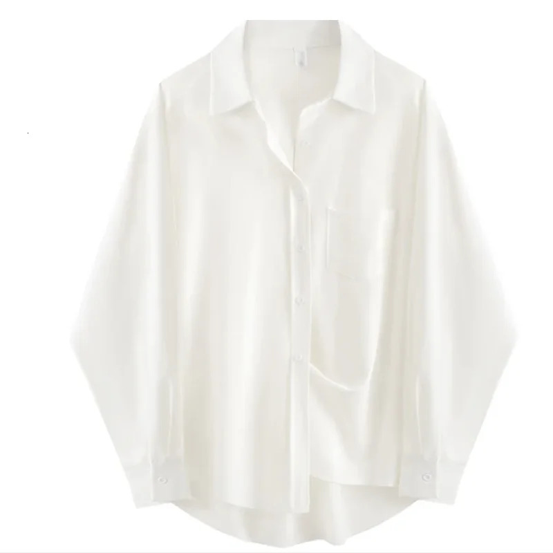 Spring Minimalist Fashion Super Large Womens Basic White Shirt Long Sleeve Button Loose Tuned Clothing Matching 250311