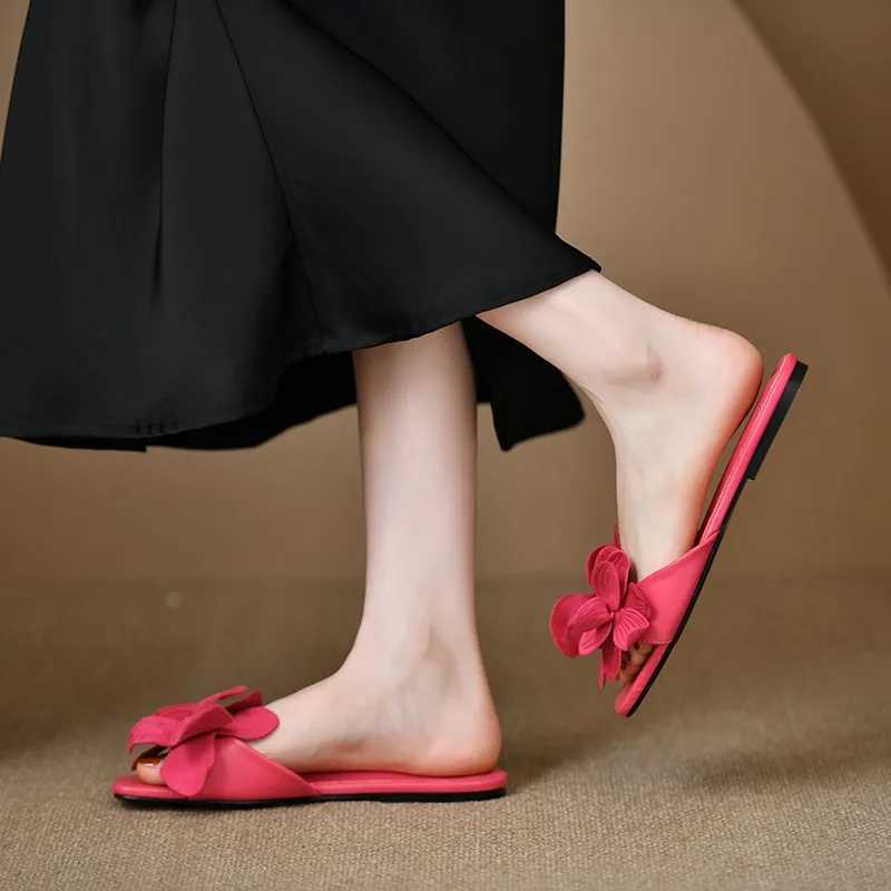 ZASummer Plus Size Womens Slippers 2024 Korean Style Fi Outer Slippers Elegant Flower Ladies Flat Slippers Shoussure FemmeXJ250311