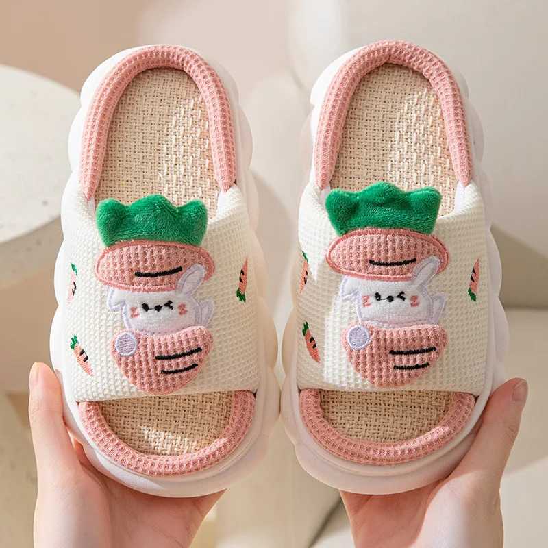 Childrens Four Seasons Linen Slippers Childrens Four Seasons Linen Home Boys and Girls Linen Thick PVC Thickened SlippersT250311