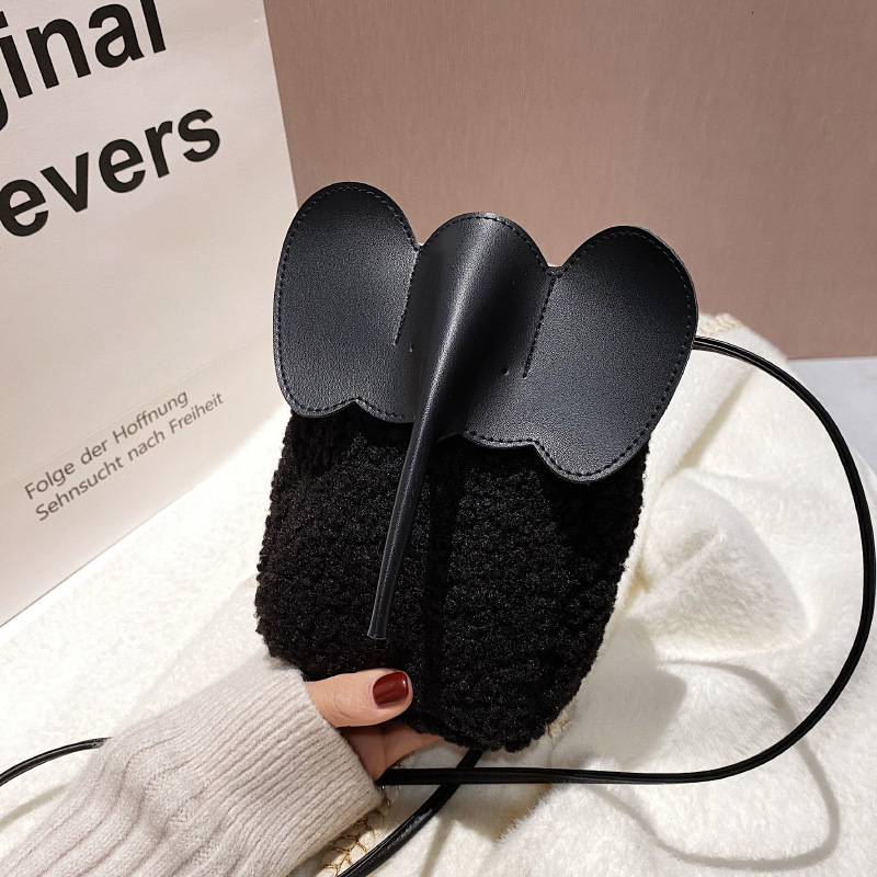 Free Shipping New Designer Bag Lambskin Slanted Body Female Elephant Design Flip Small Square Bag Multifunctional Winter Plush Shoulder Bag