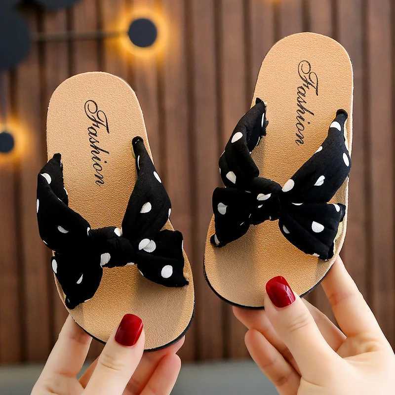 Child Slippers Summer Girl Shoes Printed Wave Point Dot Bow Sandals Lndoor Exposed toe Soft Bottom Casual Slippers Kid SandalsT250311