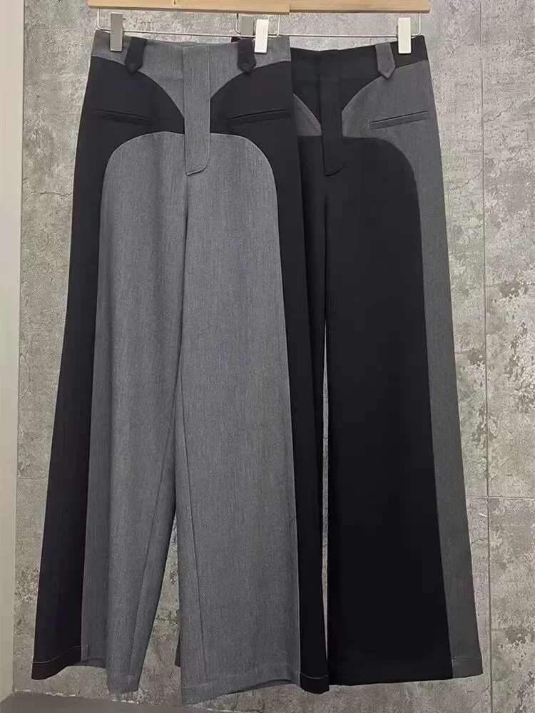 Chesut Spring Newdesign Sense Color Contrast Patchwork Suit Women's High Waist Slimming Loose Wide Leg Mop Pants
