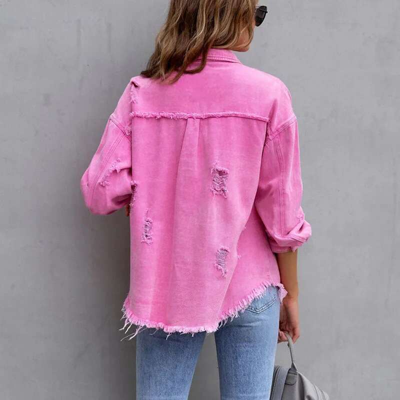 Solid Casual Loose Denim For Women 2023 Autumn Vintage Women's Oversized Shirts And Blouses Fashion Youth Female Tops