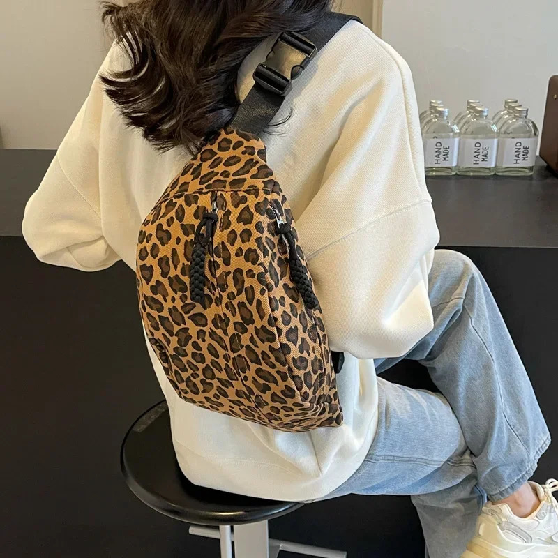 Large Size Leopard Prints Chest Bags For Women Canvas Large Capacity Shoulder Crossbody Bag 2024 Summer Latest Waist Fanny Pack R250311