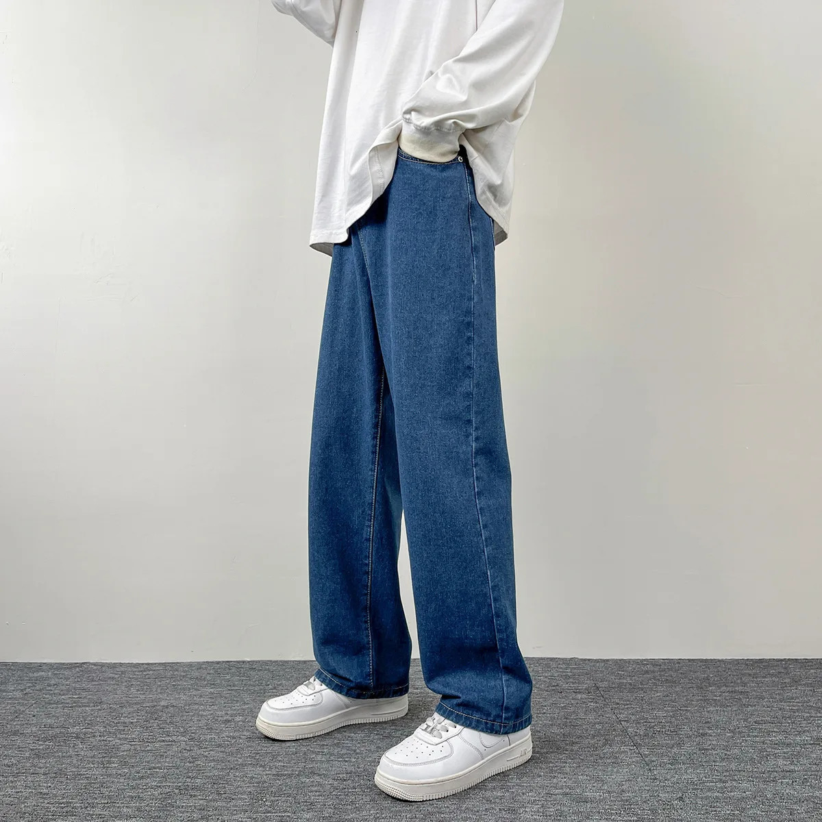 Mens Casual Jeans | Korean Euro US Style Straight Wide Leg Denim Pants Solid Color Trendy n 250311