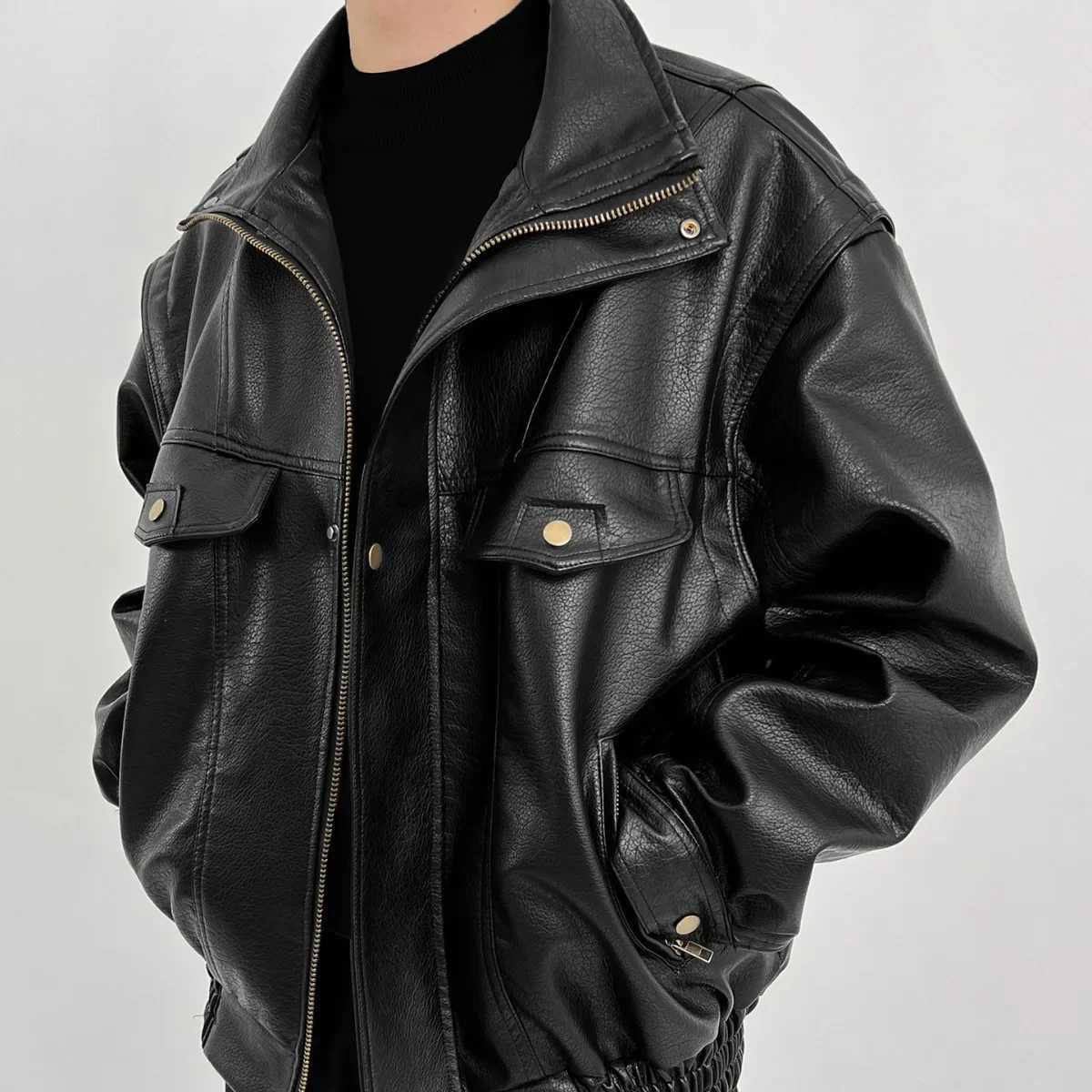 Vintage Motorcycle Leather Jacket For Men American Style PU Leather Thickened Cropped Spring Autumn High-End Feel Trendy Brand BT250311