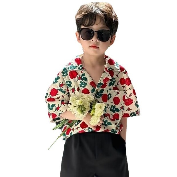 Ddmyshoesvip Hawaiian Flower Boys Summer Brand Top Short Sleeve Shirt Design Sense High End Coat Trendy