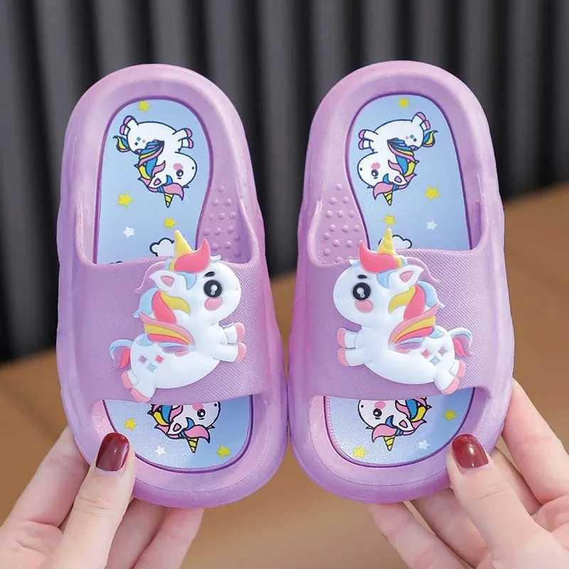 Kids slippers Cute unicorn summer girls slippers Home indoor non-slip bath outdoor beachT250311