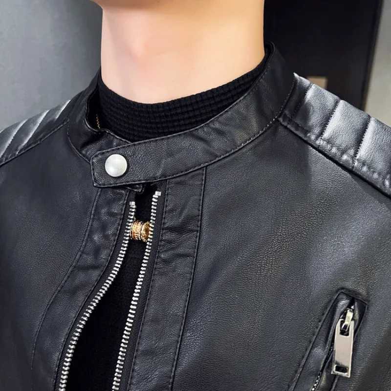 New Mens Autumn and Winter Collar Fashionable Workwear Motorcycle Leather Jacket Casual Trend PU Leather JacketT250311