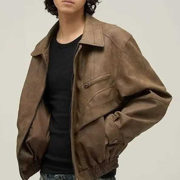 2023 American Style Brown Distressed Leather Jacket Trendy Brand Casual Vintage Maillard For Men And Women Couples JacketT250311