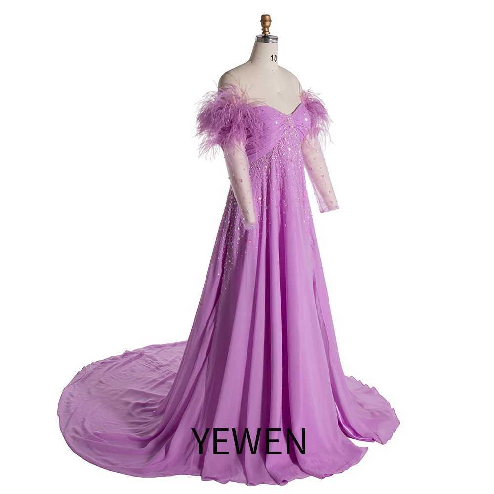 Elegant Off shoulder Maternity Dress for Photo Shoot Long Sleeve with Ostrich Feather YW240522 X250224