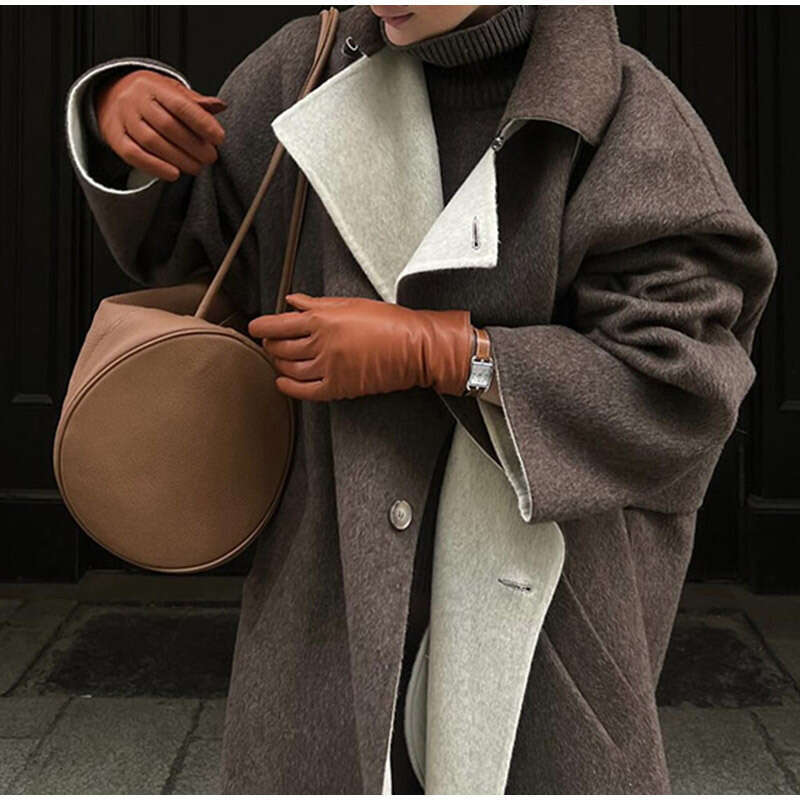 -Collar Woolen Coat, Fashionable Women's Autumn And Winter Temperament Elegant Long Coat
