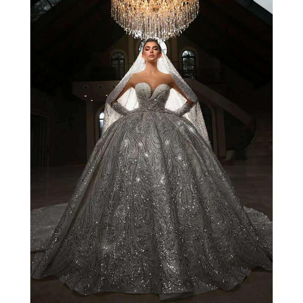 Sweetheart Beads Ball Gown Sexy Wedding Lace Bridal Dresses Glitter Fringed Mariee Robe