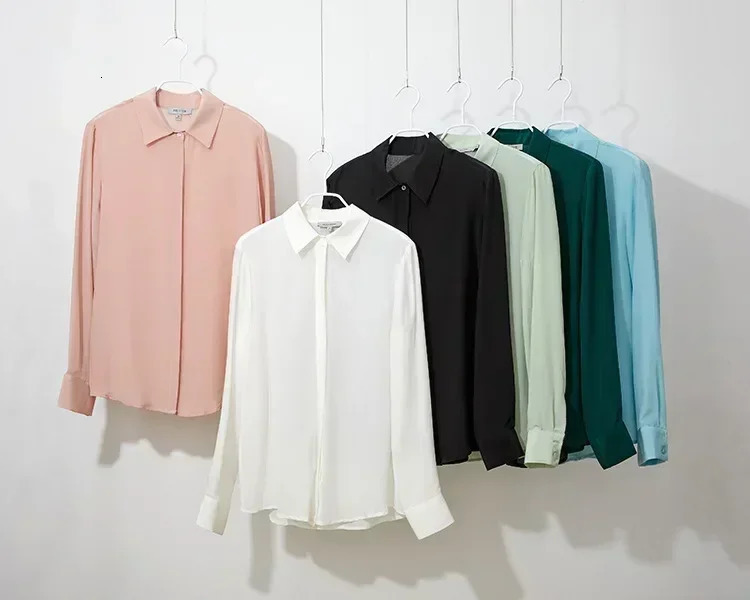 Spring Womens Silk Shirt Long Sleeve 100% Mulberry Blouse 16 MM Whitecollar OL Style Shirts For Women 250311
