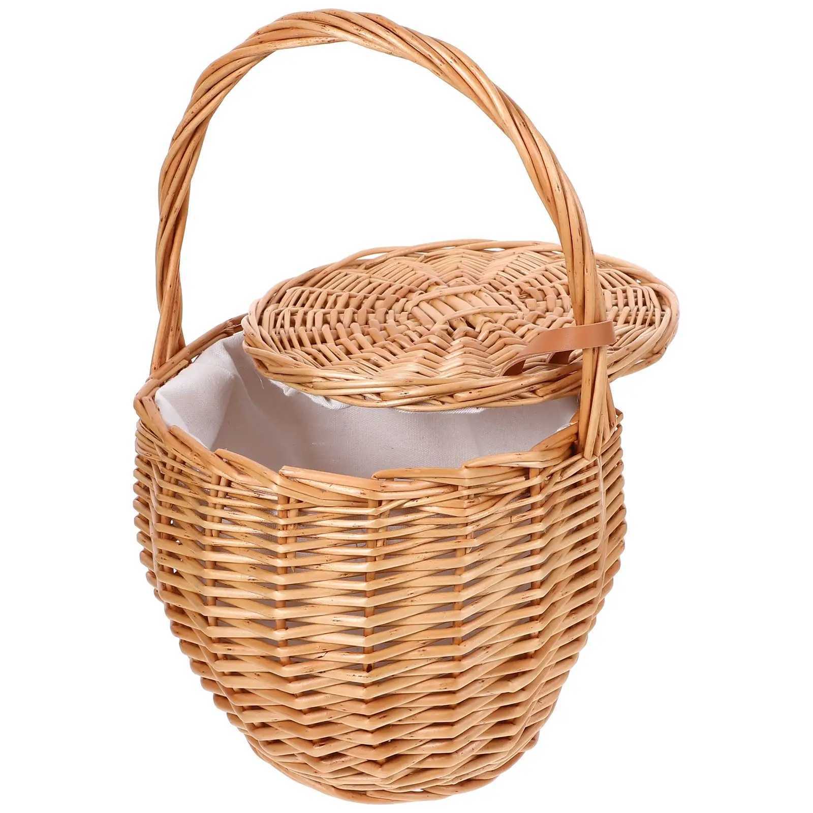 1 hand woven flower basket outdoor picnic basket fruit and vegetable container flower basket arrangement rack 20.5cm X250311