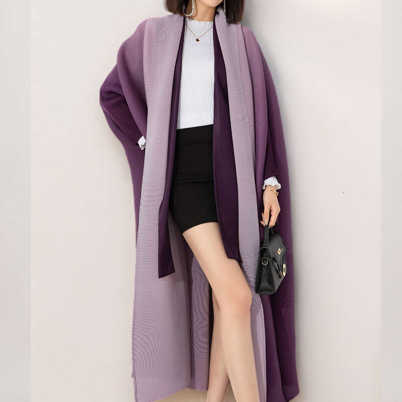 Miyake Windbreaker Jacket Women's Gradient Loose Plus Size Fat Mm Lace Up Pleated Shawl