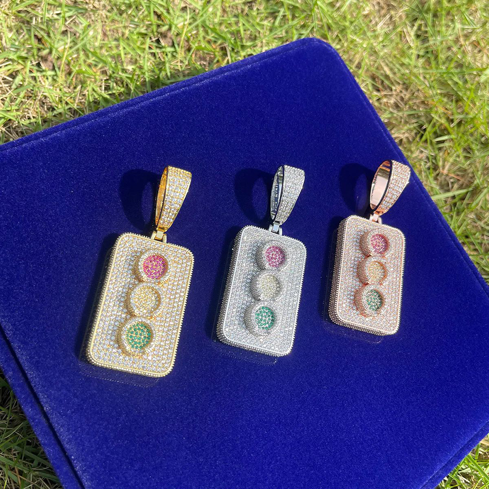 Hip Hop Traffic Lights Pendant Necklace Colorful 5A Zircon Gold Plating Originality Jewelry